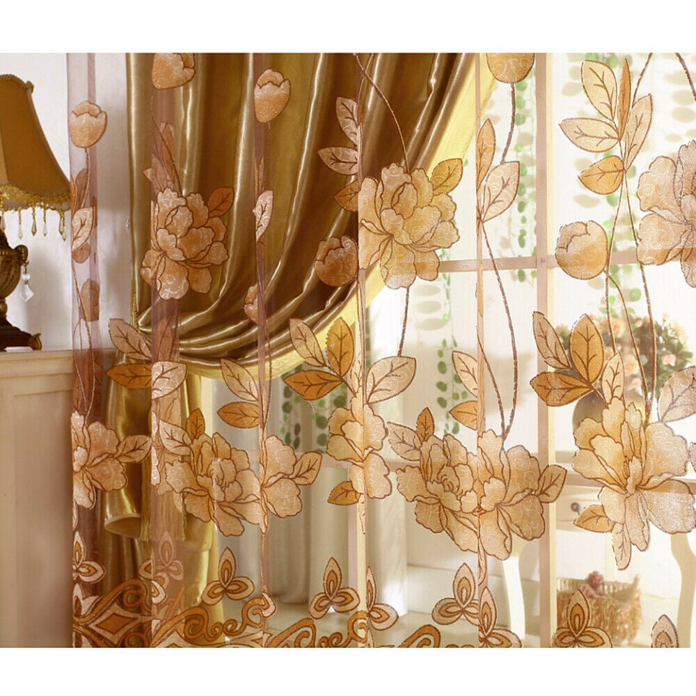 New Floral Voile Window Curtain Blackout Tulle Curtain Living Room Drape Panel 
