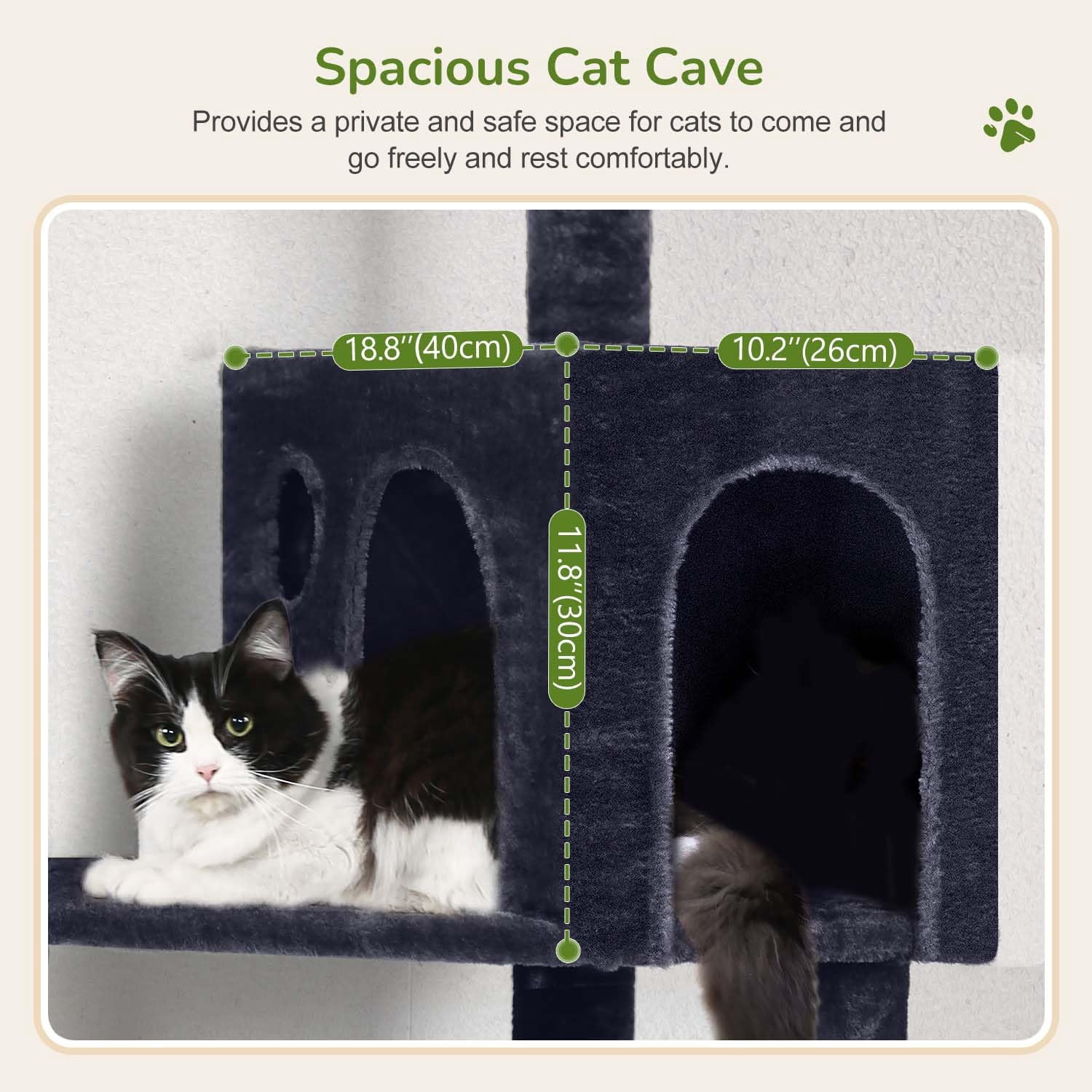 Cat Tree Tower With For Indoor Cats  53inch Tall Plush Multi-level Climbing Condo House Large Hammock Spacious Big Padded Top Perch F53 Dark Gray