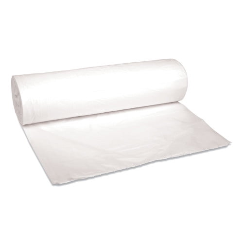 Boardwalk Low-Density Waste Can Liners, 45 gal, 0.6 mil, 40" x 46", White, 25 Bags/Roll, 4 Rolls/Carton