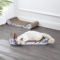 thumbnail image 4 of THE LICKER STORE Rini 23.75" Modern Cardboard Lounge Bed Cat Scratcher with Built-In Bell Toys and Catnip, White/Multi (Set of 2), CSR1003A-SET2, 4 of 7