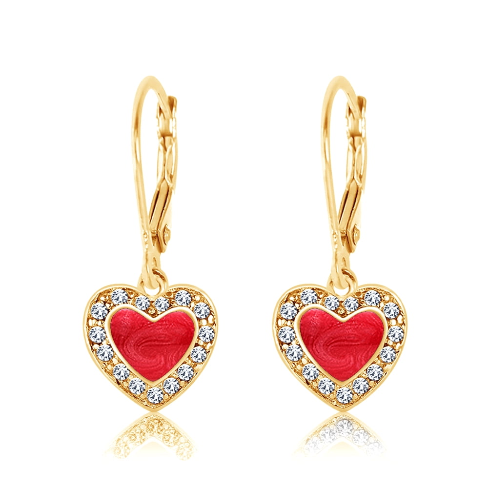 Chanteur Designs Crystal Enamel Heart Leverback Earrings Yellow