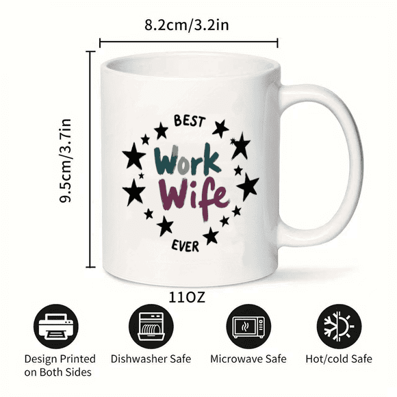 1pc Funny Work Wife Mug - Best Work Wife Ever Coffee Cup with Stars, Dishwasher Safe Ceramic Cup for Women, Office Gifts, Birthday, Wedding, Christmas - Funny Workplace Cup for Coworkers, Wife, Boss