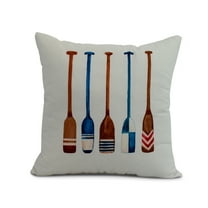 Simply Daisy, 18" x 18" Oar Multi Painted, Geometric Print Outdoor Pillow, Ivory