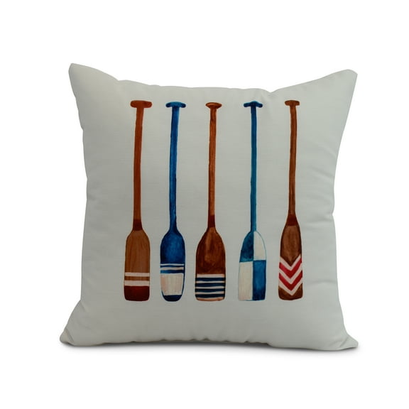 Simply Daisy, 18" x 18" Oar Multi Painted, Geometric Print Outdoor Pillow, Ivory