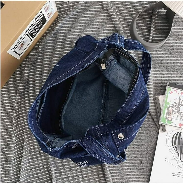 Euphrates Women s Vintage Denim Purse Multi pocket Tote Bag Light Blue