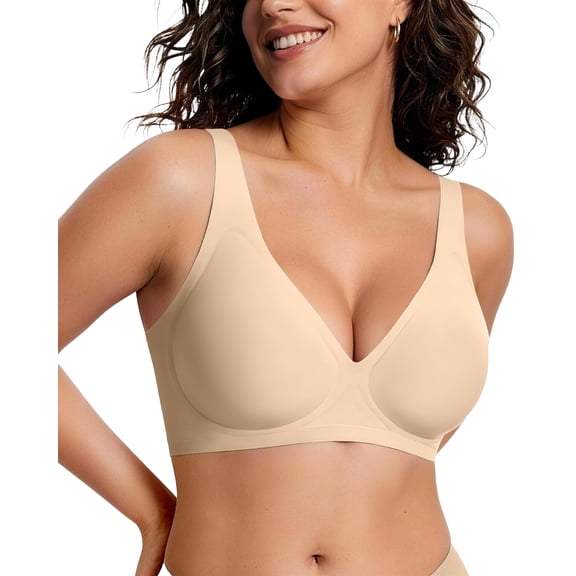 Roszoe Women Wireless Jelly Support Seamless Bra, 360° Jelly Strip No Underwire Deep V Water-Drop Cup Anti-Sag Everyday Comfort Bralette with Extender