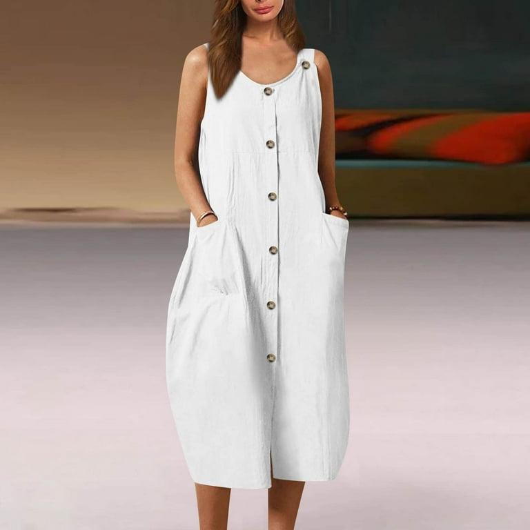 Cotton Linen Dresses for Women, Women'S Summer Casual Solid Color