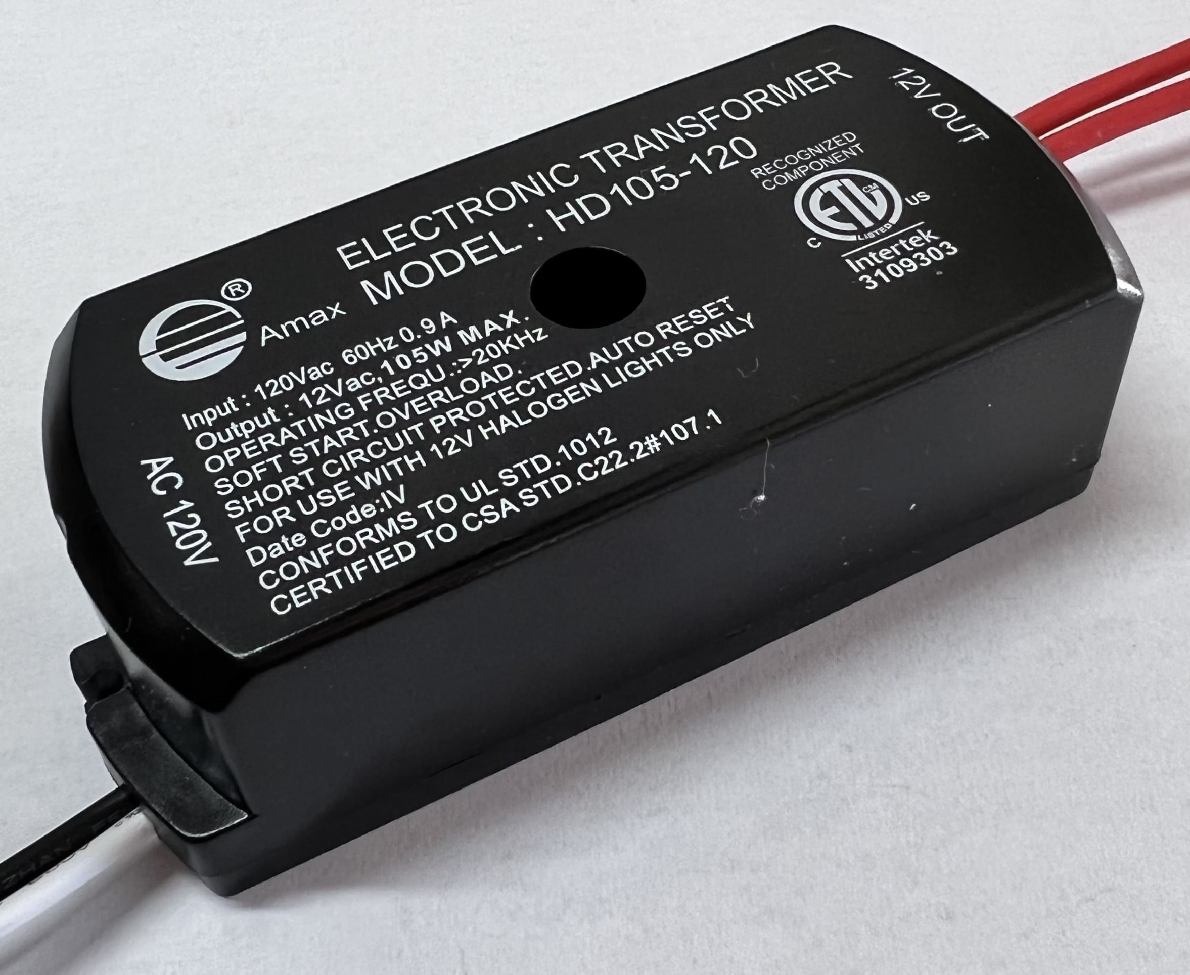 Electronic Transformer for Halogen Lamp 105W Input 120V Output 12V