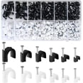 thumbnail image 1 of Juego de bridas y clips para clavos, 390 piezas, tamaños variados de 4 a 12 mm, blanco y negro, perfecto para la gestión de cables en las paredes, 1 of 7