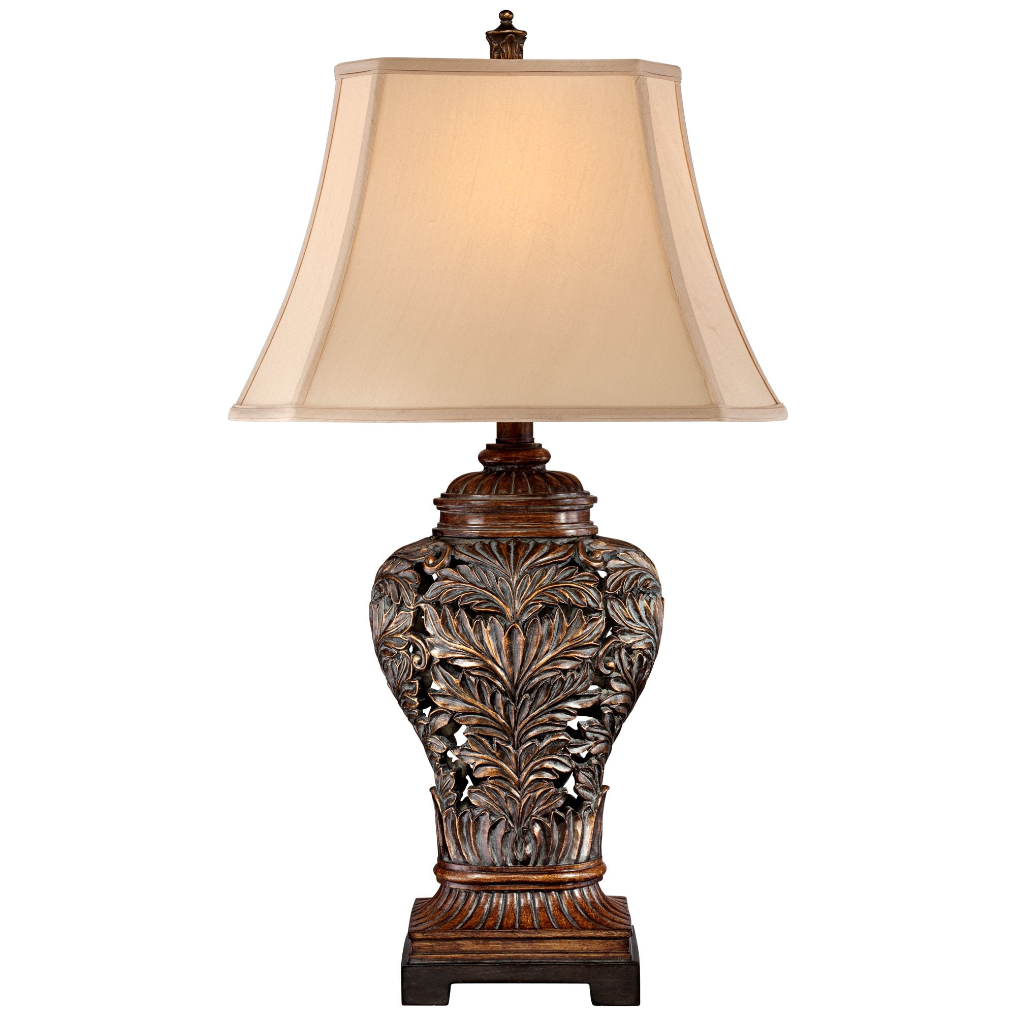 Barnes and Ivy Traditional Table Lamps 32.5" Tall Set of 2 Bronze Curling Leaves Tan Rectangular Shade for Living Room Family Bedroom Bedside