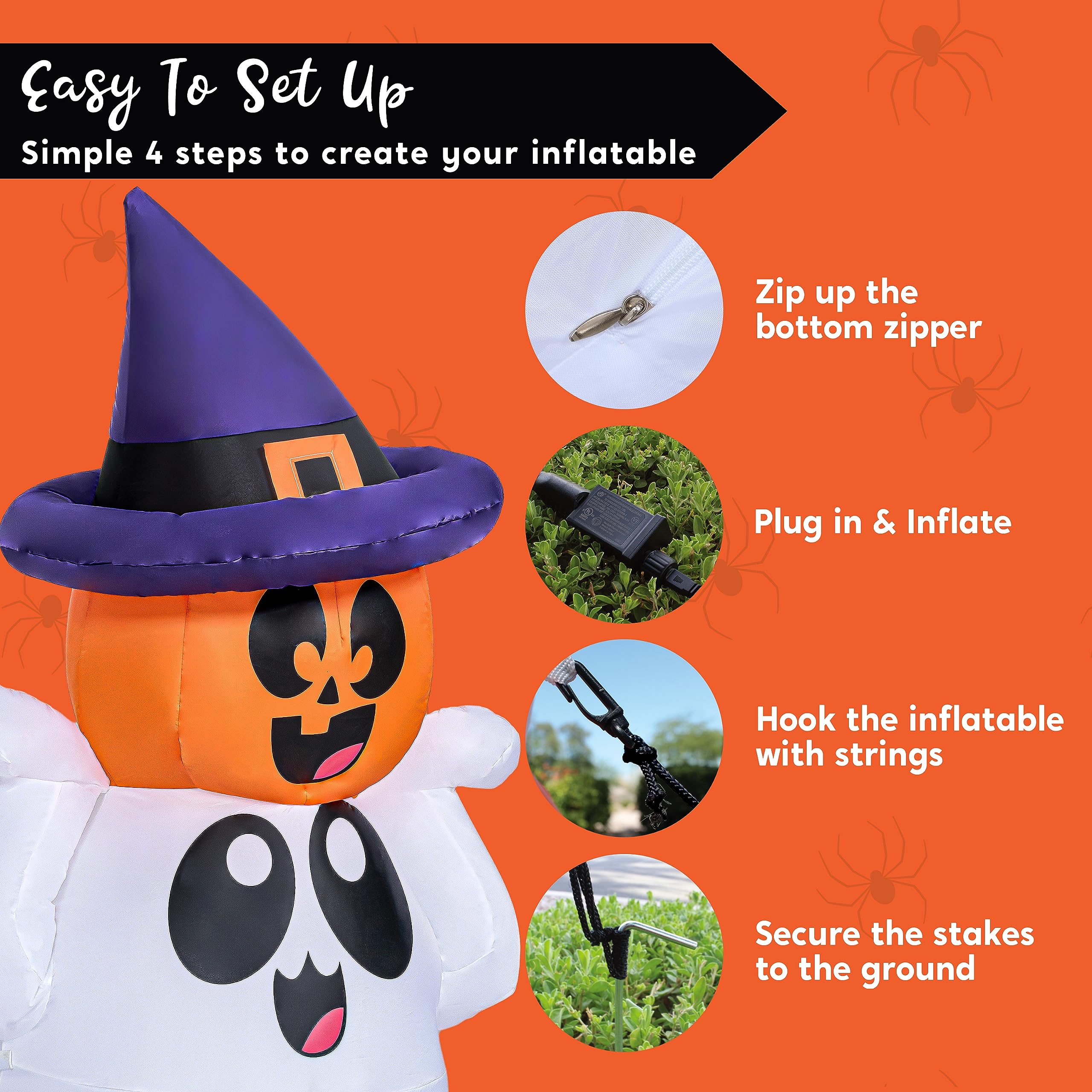 Joyfy 5ft Halloween Inflatable Ghost Pumpkin with LEDs photo 6