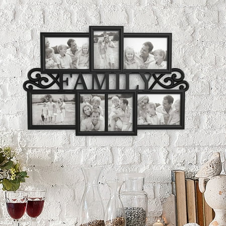 Family Collage Picture Frame with 7 Openings for Three 4x6 and Four 5x7 Photos- Wall Hanging Display for Personalized Decor by Lavish Home