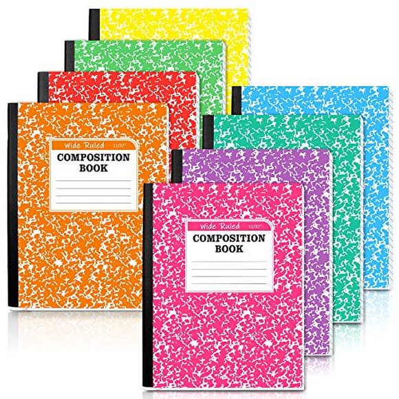 composition Notebook, 8 Pack 8 Pastel colors Wide Ruled composition Books Bulk by Feela, Marble cover Notepad Lined cute Journal Notebooks for School Supplies Notes Taking Writing, 975 X 75