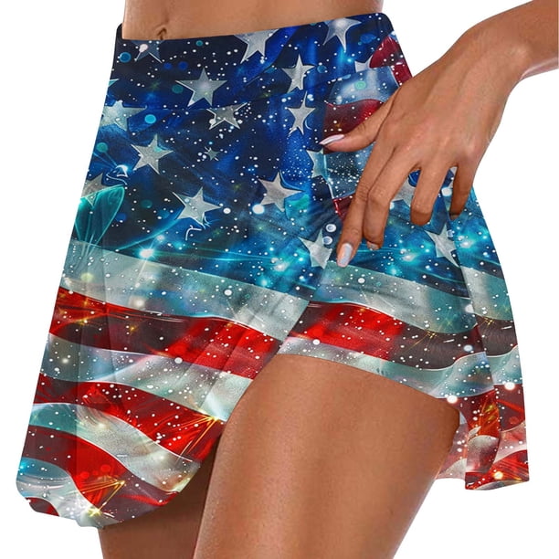 Faldas de Verano para Mujeres Falda de Tenis Atlético Plisado Estampado Hoja Elástico Pantalones Cortos de Yoga con Forro