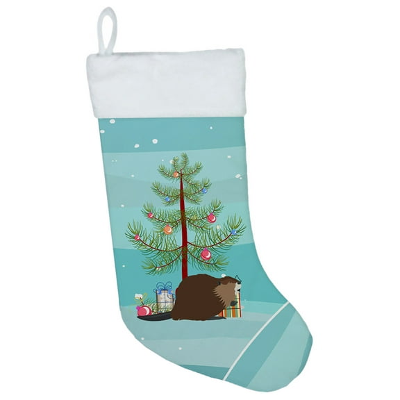 Caroline's Treasures Eurasian Beaver Multi-color Christmas Stocking, with Soft Suede Fabric 18"