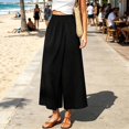 thumbnail image 4 of Costeam Womens Crinkle Textured Split Front Wide Leg Capri Pants with Side Patch Pockets Elastic High Waist Lightweight Breathable Fabric Solid Color Cropped Casual Trousers Multi Color, 4 of 9