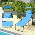 thumbnail image 5 of Outsunny Outdoor Lounge Chair, 4 Position Adjustable Backrest Folding Lounge, Cushioned Tanning Chair w/ Sun Shade Roof & Pillow Headrest, Light Blue, 5 of 9