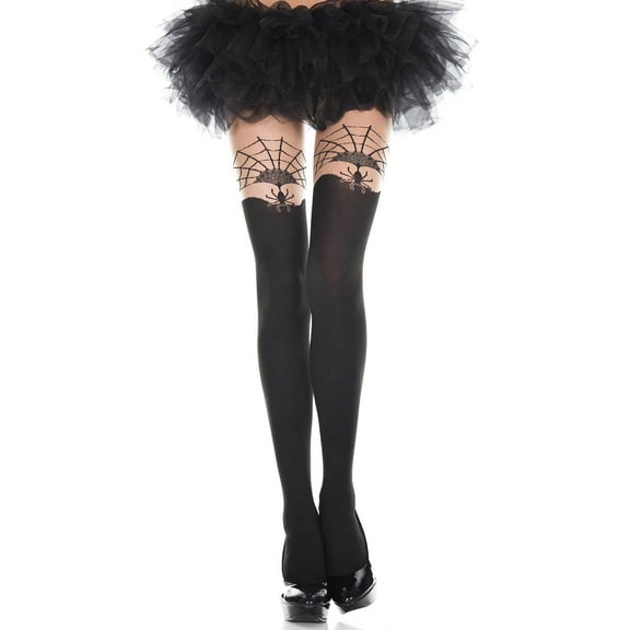Music Legs Women's Women's Bitsy Spider and Web Print Pantyhose 7053 Beige/Black