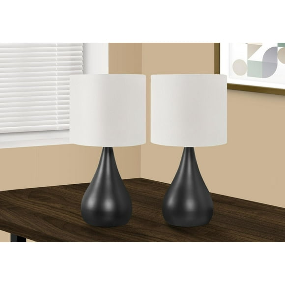 Monarch Specialties Lighting, Set Of 2, 18"h, Table Lamp, Black Metal, Ivory / Cream Shade, Contemporary