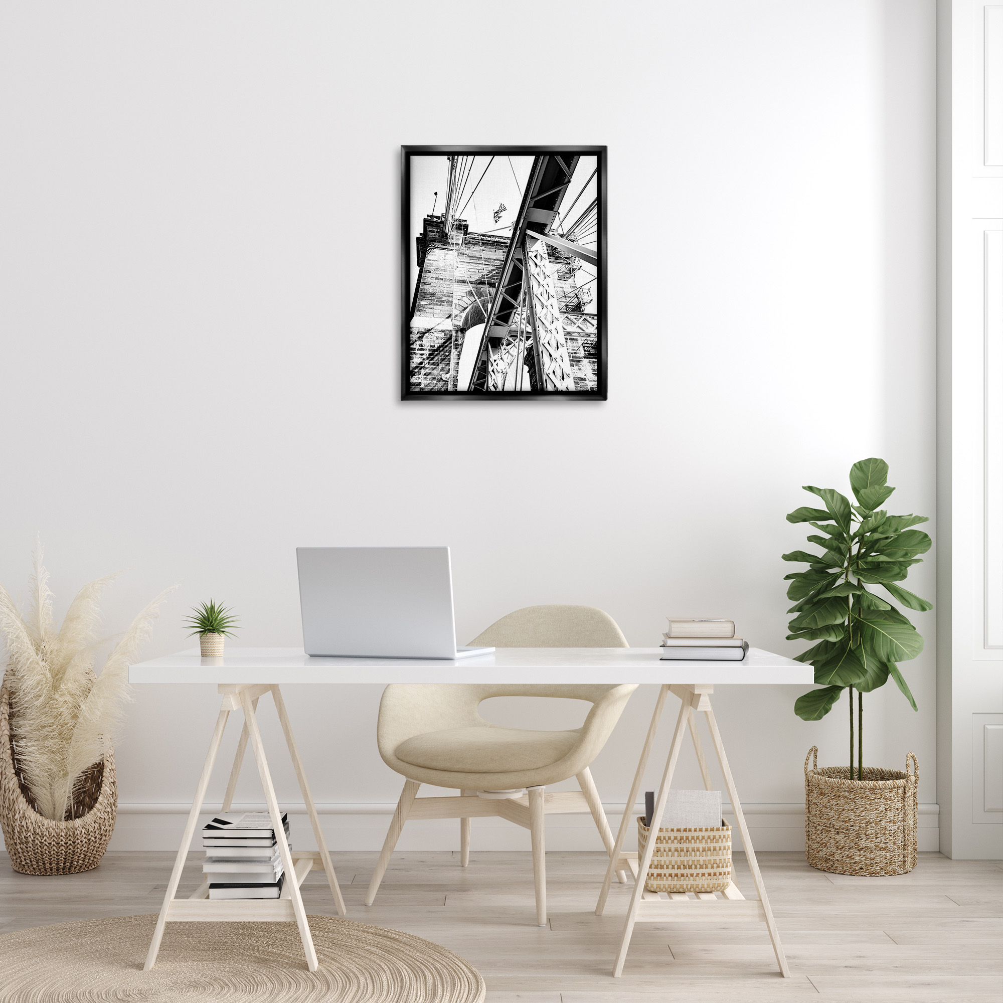 Stupell Industries Grey Urban Bridge Travel & Places Photography Black Floater Framed Canvas Art Print Wall Art, 25 x 31