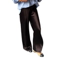 thumbnail image 3 of Womens Satin Elastic Waist Wide Leg Long Pants Brown S, 3 of 8
