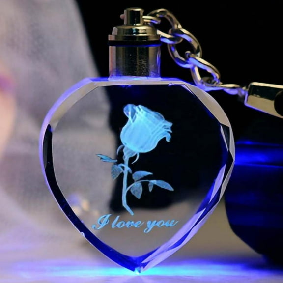 3D Rose Crystal Keychain with LED Light ,Valentine's Day Gift for Girlfriend Wife Women, Birthday Presents Lamp Anniversary Night Light