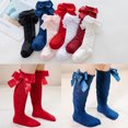 thumbnail image 1 of Cheers 1 Pair Baby Girls Socks Double-layer Bow Twist Pattern Autumn Middle Tube Stretchy Lightweight Floor Socks for Home, 1 of 2