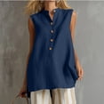 thumbnail image 2 of Zynoxe Womens Cotton Linen Tops Summer Mock Neck Sleeveless Button Up Tank Tops for Daily Wear Casual Flowy Ventilate Side Split Work Business Tops Navy XL, 2 of 8