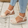 thumbnail image 3 of Womens Lace Platform Dressy Sandals White Boho Bridal Wedding Woven Rope Wedge High Heel Espadrilles Sandals, 3 of 6