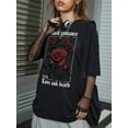thumbnail image 4 of Goth Valentine's Day Gothic Style Oversized T-Shirt With Large Rose Print Dark Romance XVII Love And Death, School, Unisex, 4 of 4