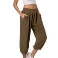 thumbnail image 3 of Capri Pants for Women Summer Casual Elastic Waist Straight Leg Relaxed Fit Cropped Jogger Pants with Pockets, 3 of 10