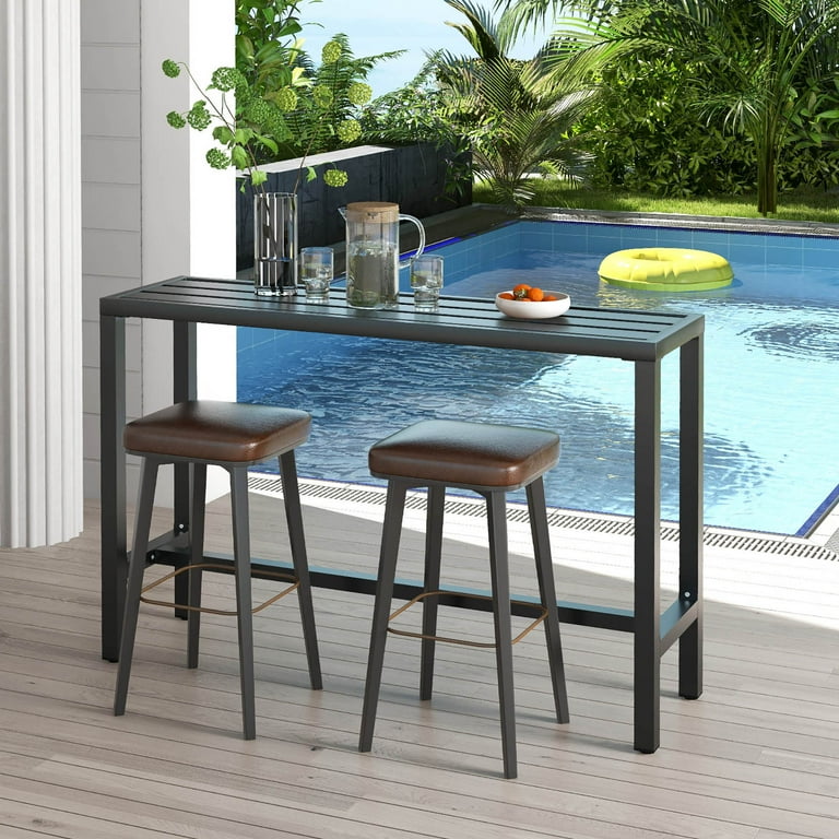 Costway Outdoor Metal Bar Table 55 Patio Rectangular Counter Height Dining Table Black
