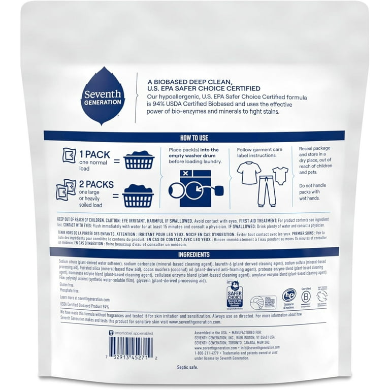 Seventh Generation Laundry Detergent Packs, Free & Clear Seventh Generation Laundry Detergent Packs, Free & Clear