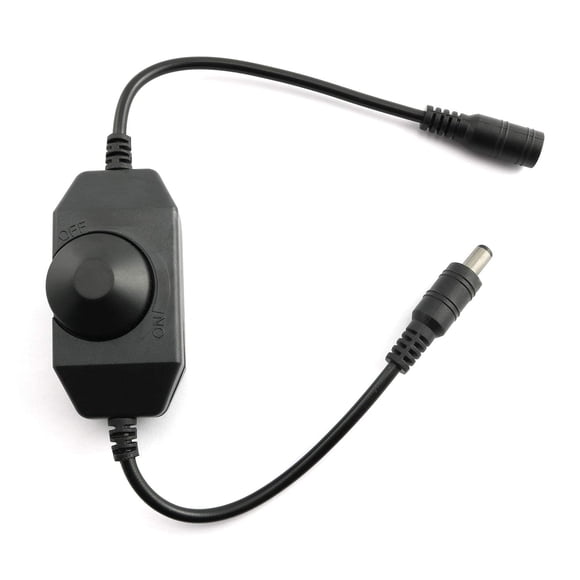 RuiLing 1-Pack Black DC 12V 24V LED Strip Dimmer Switch with DC Female Male Adapter Brightness Adjustable Controller Manual Knob Dimmer Switch Mini LED Lamp Lighting Parts