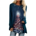 thumbnail image 2 of SDNall Womens Plus Size Christmas Tops Long Sleeves Floral Casual Shirts Solid Pullover Loose Tunic Tops Christmas Tree Print Round Neck Long Dleeve Blouse Holiday Shirts (Navy, Sizes S-XXL), 2 of 9
