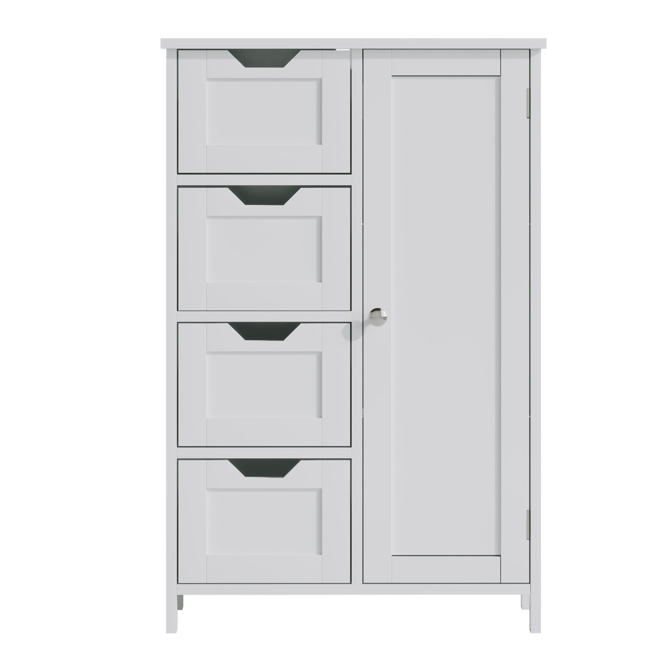 Noble House Nesta Bathroom Storage Cabinet with 4 Drawers, and Adjustable Shelf, Wooden Floor Organizer, White