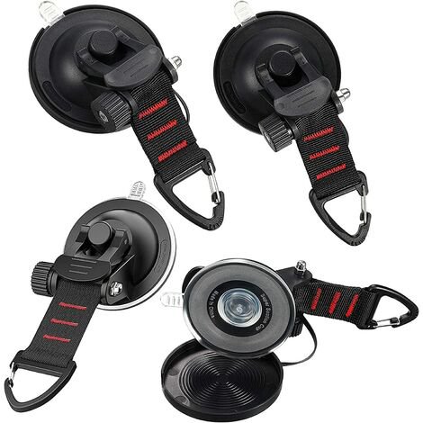 Paquete de 4 anclajes de ventosa resistentes con anillo en D, anclaje de ventosa para coche con gancho de montaje, para tiendas de campaña laterales de coche, accesorio para coche