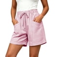 thumbnail image 3 of Ihhxva Cotton Beach Shorts for Women High Waist Elastic Drawstring Striped Adjustable Flat Front with Pockets Stretchable Exterior Pocket Summer Casual Workout Lounge S-2XL, 3 of 9