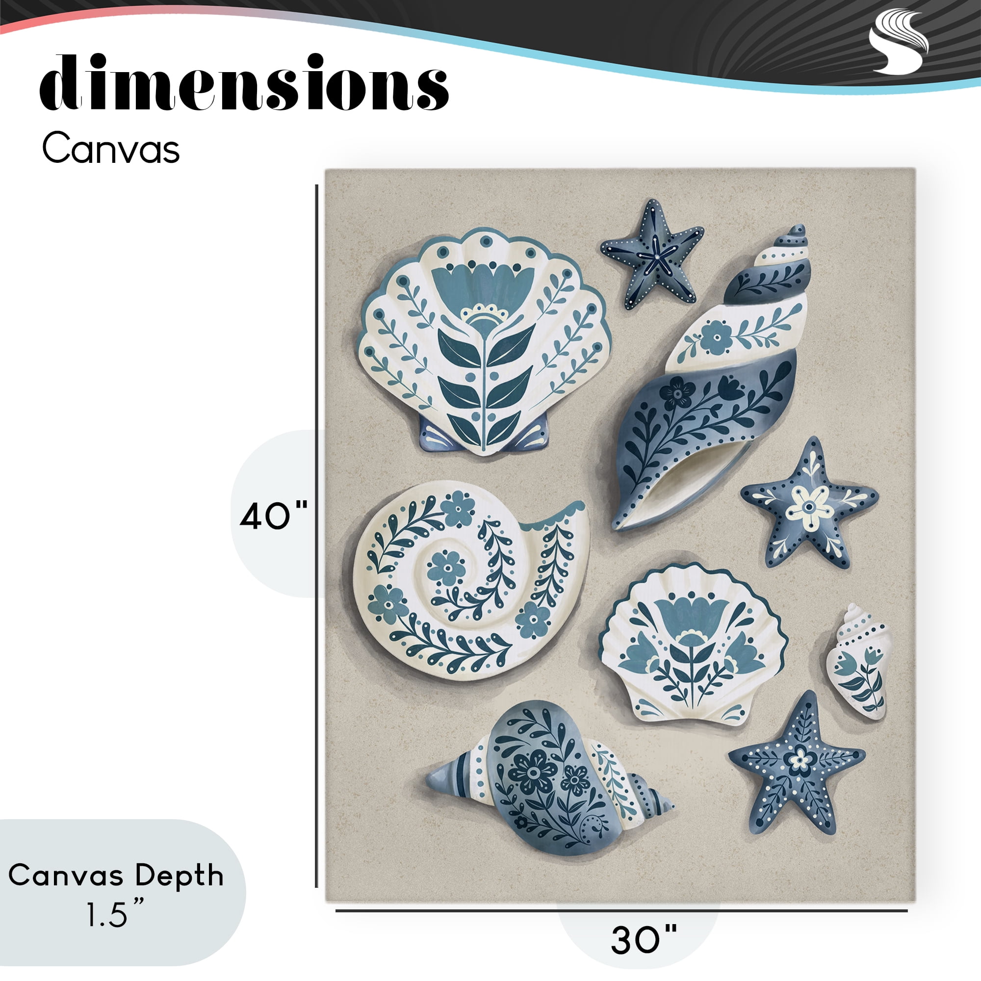 Stupell Industries Teal Nautical Floral Seashells Canvas Wall Art, design by Penny Aguilera