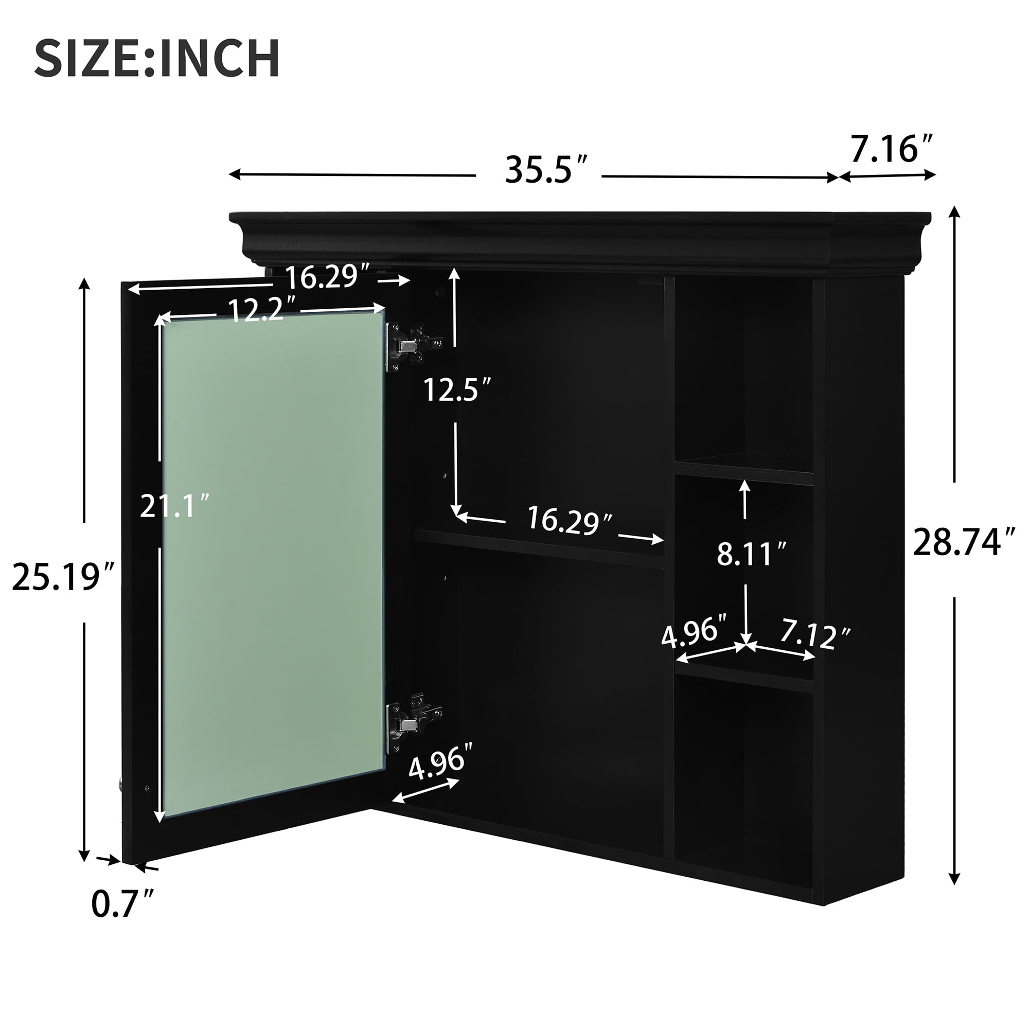 Euroco Wall Mounted Bathroom Storage Cabinet, 35'' x 28'', Black