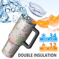 thumbnail image 5 of 40oz Pioneer Flower Floral Print Pattern Insulated Tumbler with Handle, BPA-Free Leak Proof Lid and Straws, Double Wall Vacuum, Hot 12h/Cold 34h, 5 of 6
