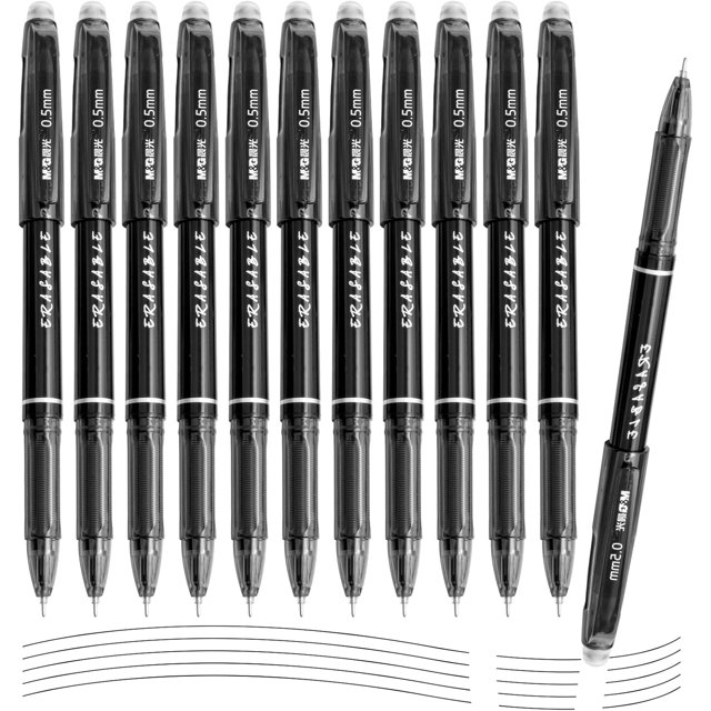 Erasable Gel Pens, 12 Pcs Erasable Pen Fine Point 0.5mm, Black Erasable Gel Ink Pen with Comfort Grip and Cap, Make Mistakes Disappear for Drawing Writing Planner and Crossword Puzzles