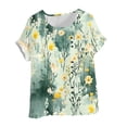thumbnail image 4 of YFNNUP Chemises Grande Taille pour Femmes Imprimé T-Shirt à Manches Courtes Coupe Ample Col Rond Hauts Été Floral Graphique Plage Vacances Haut Vert m, 4 of 5
