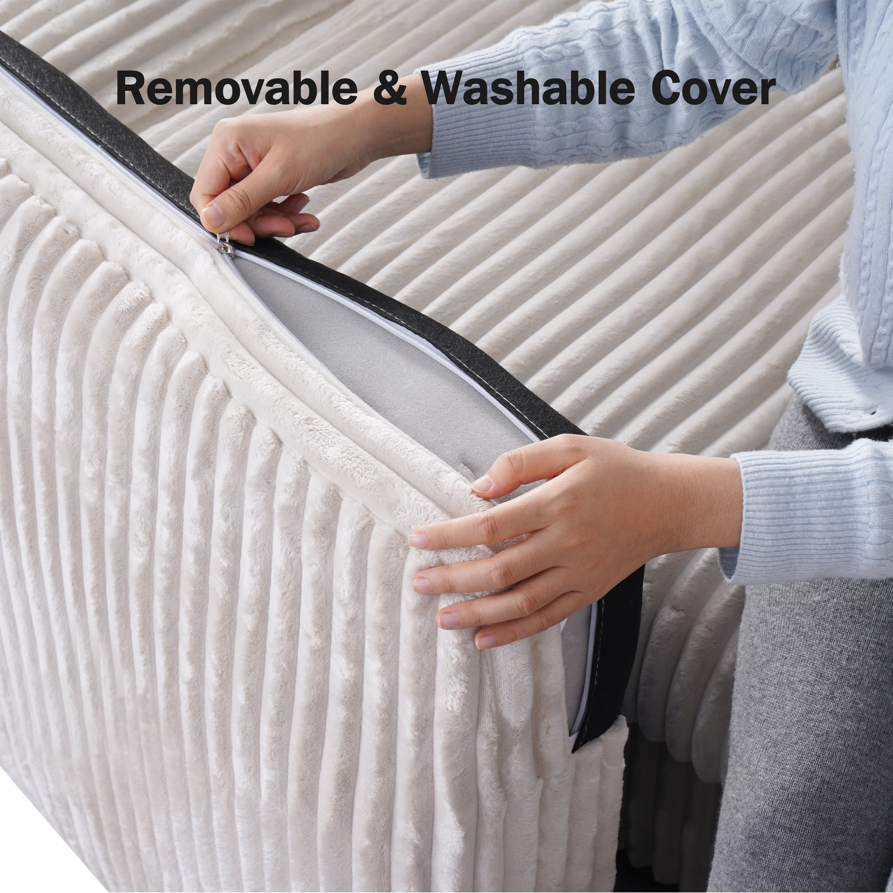 101” Detachable Mattress Sleeper Sofa with Pull-Out Mattress - L-Shaped Design, Adjustable Backrest + Reversible Storage Chaise, USB Ports/Cup Holders, Quick Assembly, Soft Beige Corduroy