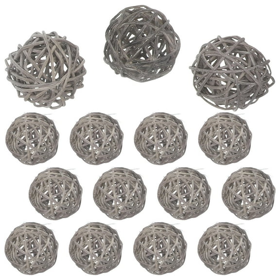 WHAMVOX 15Pcs Decorative Rattan Wicker Balls for Wall Door Window Decor in Light Grey Round Design for Christmas