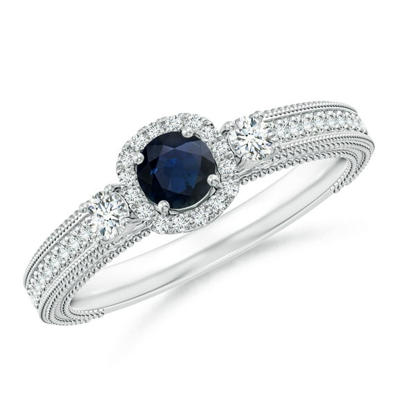 ANGARA Natural Vintage Inspired Round Sapphire Halo Ring with Filigree in 14K White Gold for Women (Size-4mm) | September Birthstone, Anniversary, Jewelry Gift for Women | Natural Blue Sapphire Ring