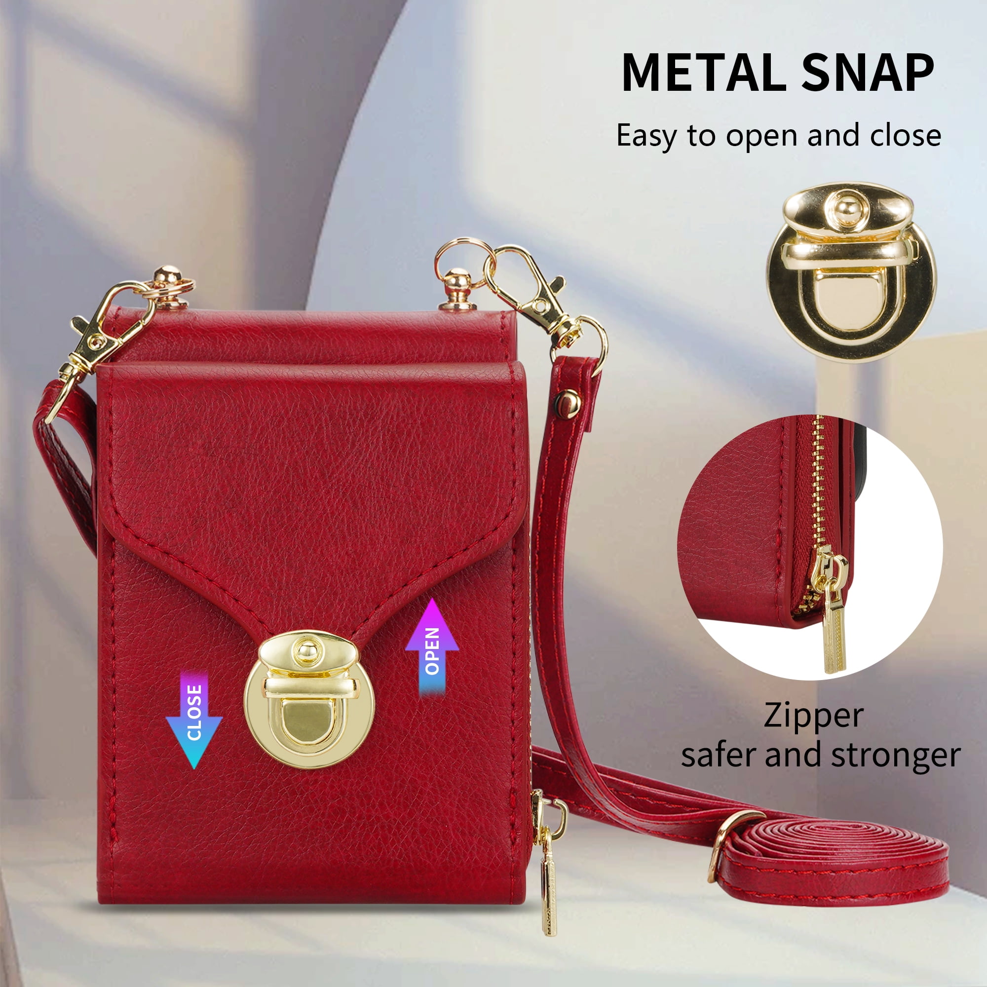 Handbag Wallet Case for Samsung Galaxy Z Flip 6 with Shoulder Strap, with Back Card Slots Holder PU Leather Magnetic Snap Zipper Flip Purse Shockproof Phone Cover for Galaxy Z Flip 6 - Red