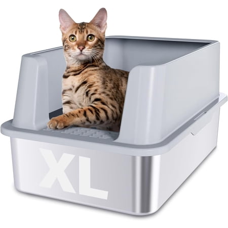 Stainless Steel Litter Box with Lid, XL Cat Litter Box High Sides, Anti-Urine Leakage Metal Litter Box Extra Large for Big Kitty, Multiple Cats, Never Absorbs Odors, Non-Stick, Easy Clean