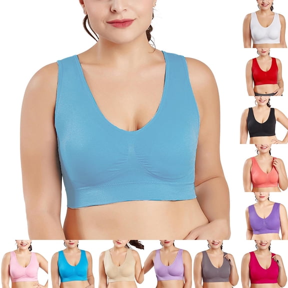 Gymayou Women’s Low Impact Sports Bra Seamless Comfort Workout Bra Wire Free V-Neck Vest Style Sleep Bra Beige 4XL