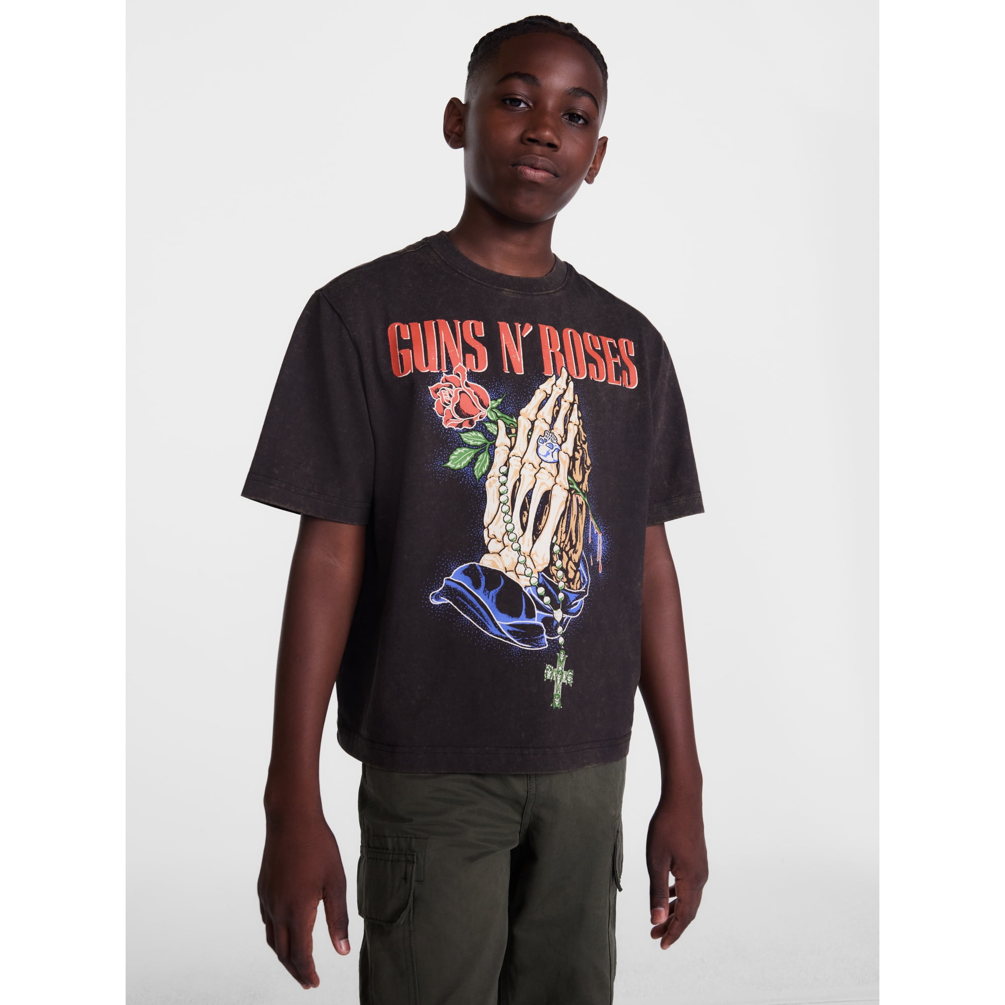 Weekend Academy Boys Guns N Roses Garment Washed Graphic Tee with Short Sleeves, Sizes 4-18